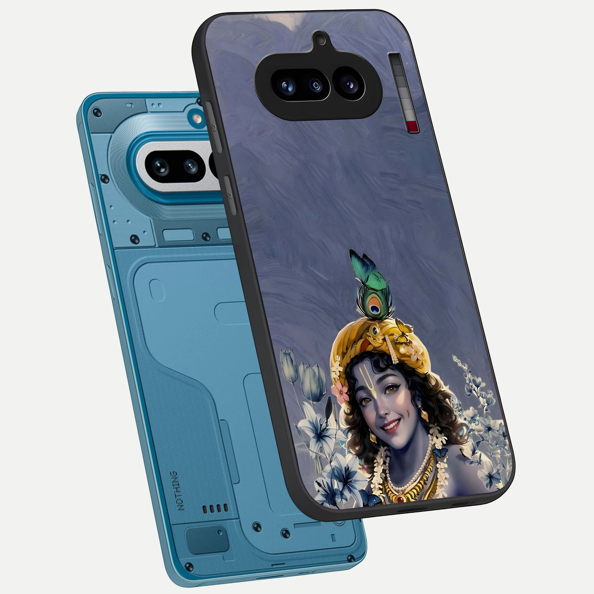  Lord Krishna phone case For Nothing Phone 4A showing premium glass back cover with detailed artwork