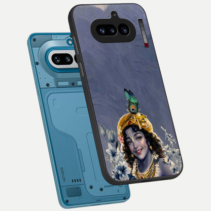  Lord Krishna phone case For Nothing Phone 4A showing premium glass back cover with detailed artwork