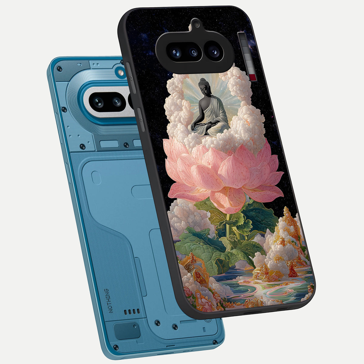  Lotus Divine Peace phone case For Nothing Phone 4A showing premium glass back cover with detailed artwork