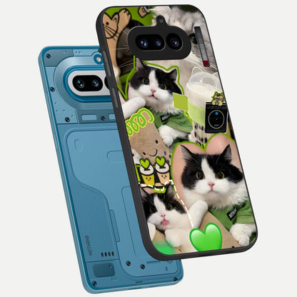  Matcha Cats Mood phone case For Nothing Phone 4A showing premium glass back cover with detailed artwork