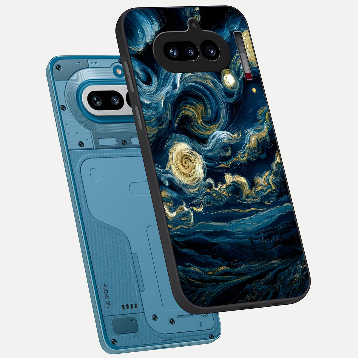  Midnight Sky Whirl phone case For Nothing Phone 4A showing premium glass back cover with detailed artwork