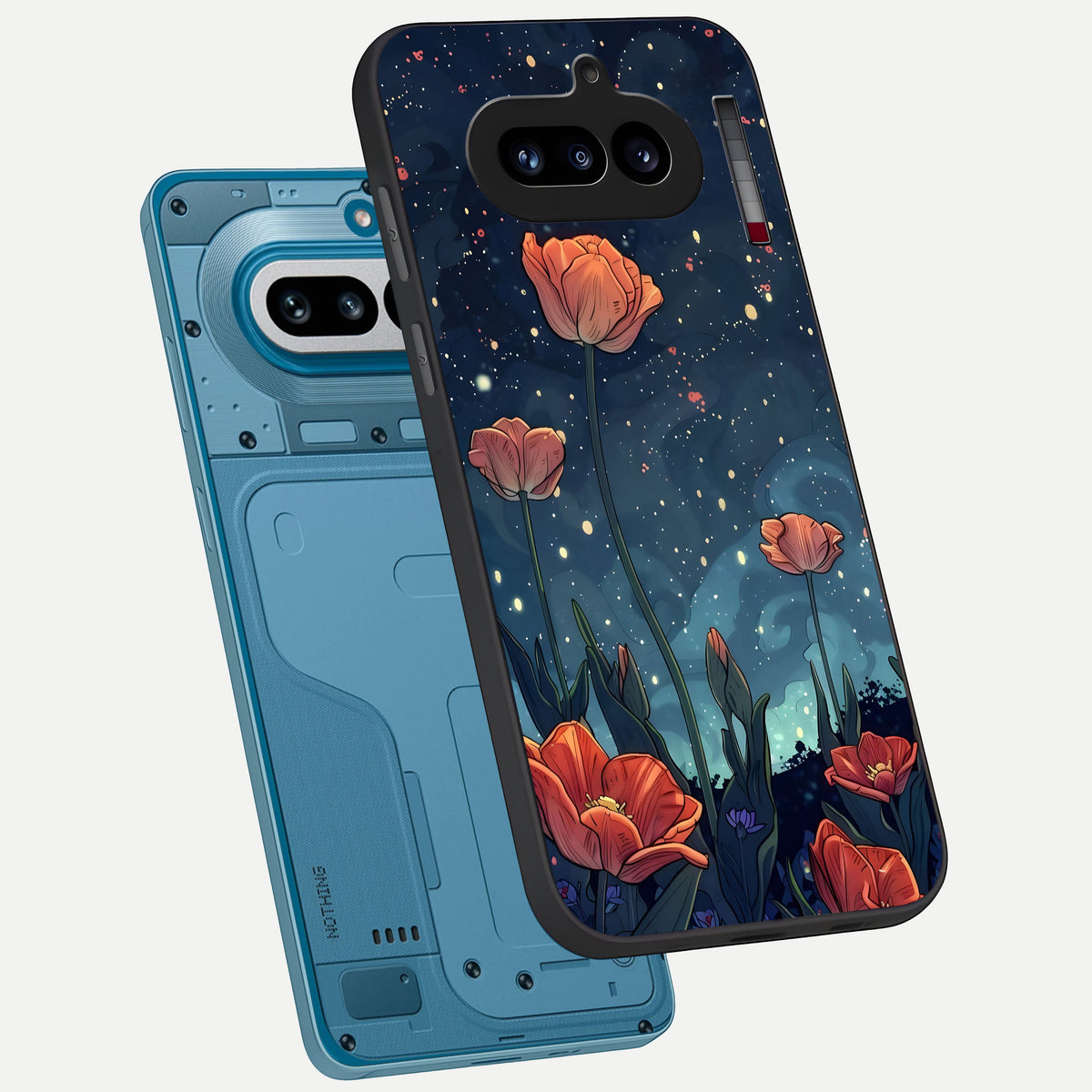  Midnight Tulip Glow phone case For Nothing Phone 4A showing premium glass back cover with detailed artwork