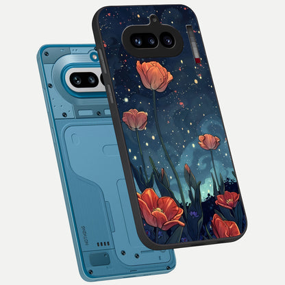  Midnight Tulip Glow phone case For Nothing Phone 4A showing premium glass back cover with detailed artwork