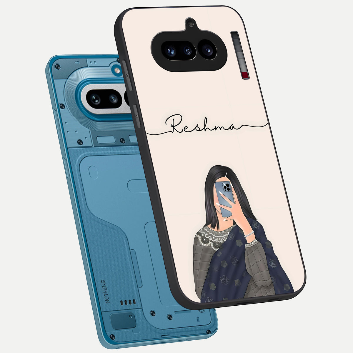  Mirror Mood Muse With Custom Name phone case For Nothing Phone 4A showing premium glass back cover with detailed artwork