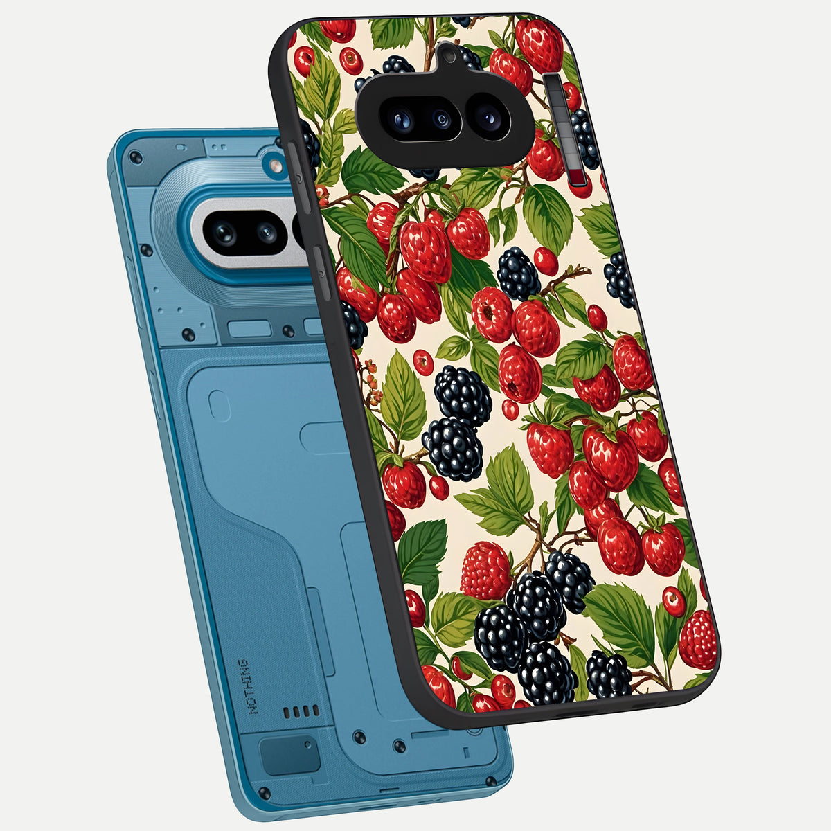  Mixed Berry Collage phone case For Nothing Phone 4A showing premium glass back cover with detailed artwork