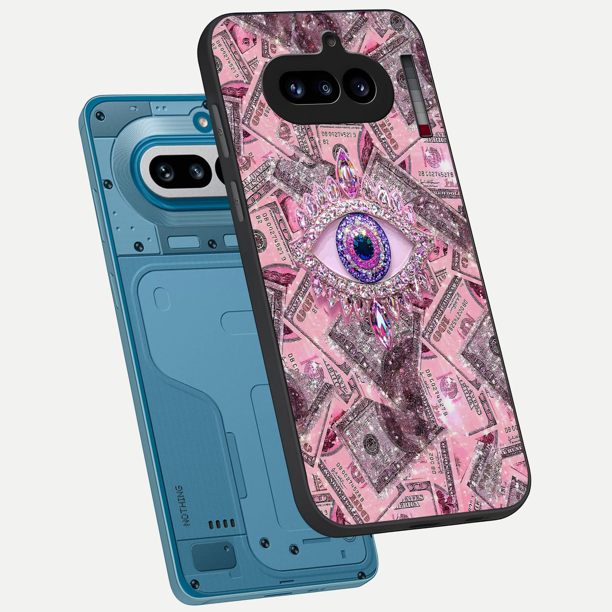  Money Eye Luxe phone case For Nothing Phone 4A showing premium glass back cover with detailed artwork