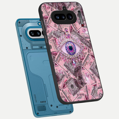  Money Eye Luxe phone case For Nothing Phone 4A showing premium glass back cover with detailed artwork