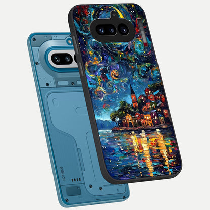  Moonlight Harbor Glow phone case For Nothing Phone 4A showing premium glass back cover with detailed artwork