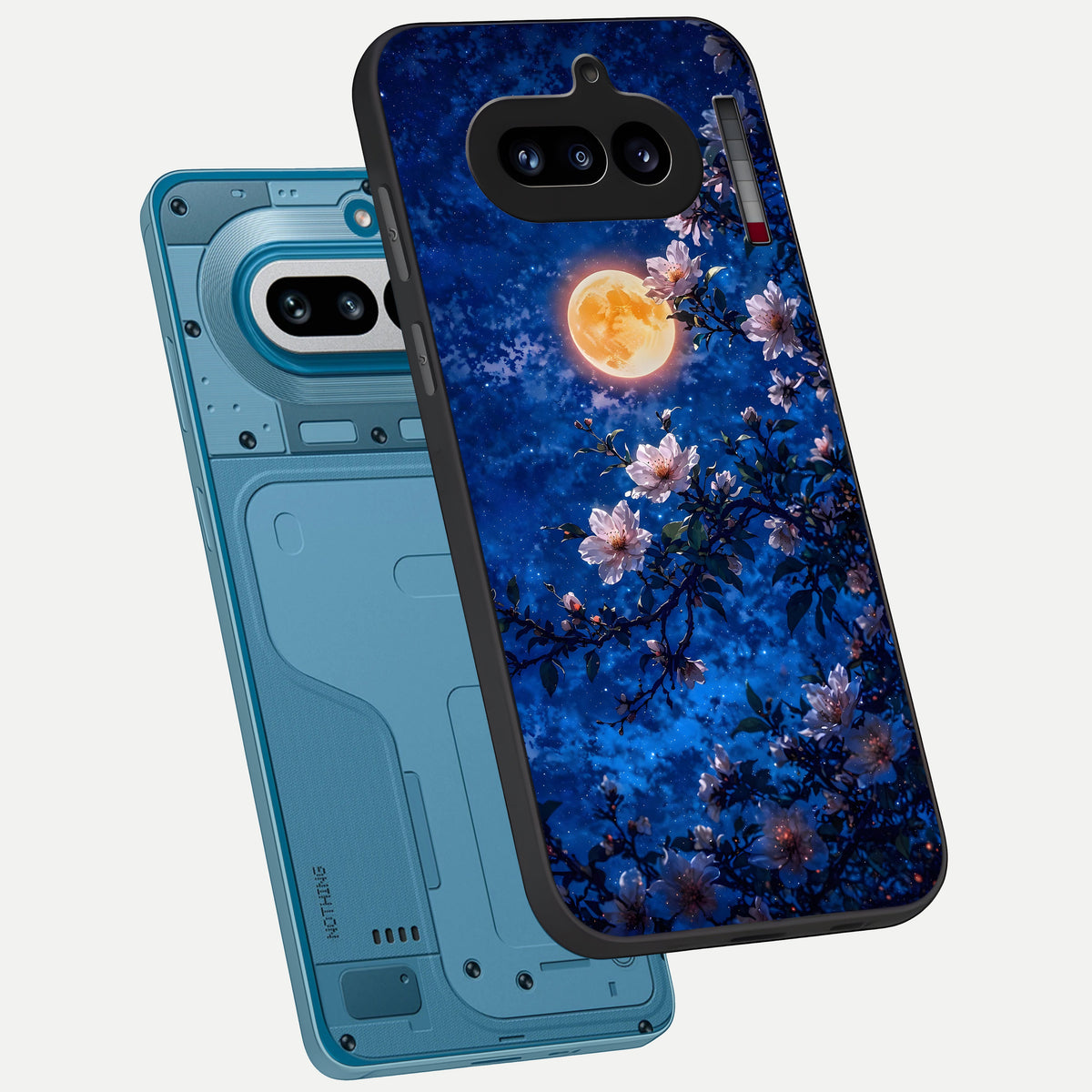  Moonlit Blossoms Night phone case For Nothing Phone 4A showing premium glass back cover with detailed artwork