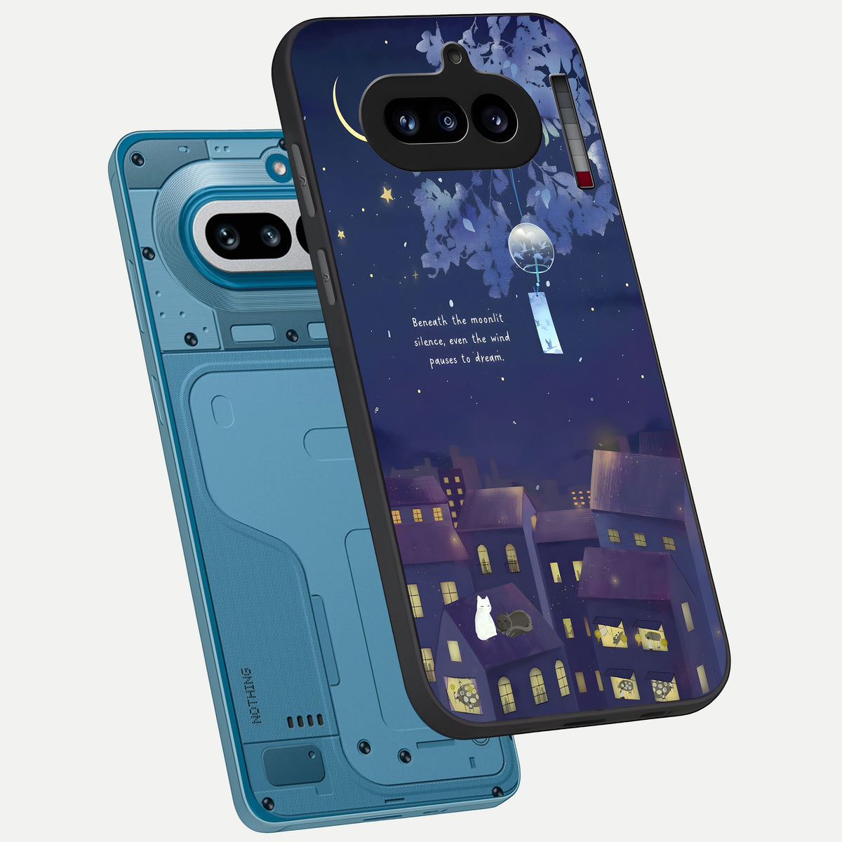  Moonlit Cat Silence phone case For Nothing Phone 4A showing premium glass back cover with detailed artwork