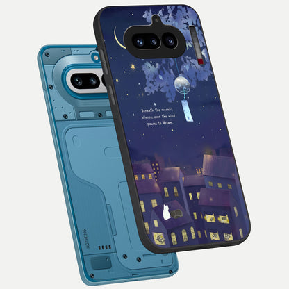  Moonlit Cat Silence phone case For Nothing Phone 4A showing premium glass back cover with detailed artwork