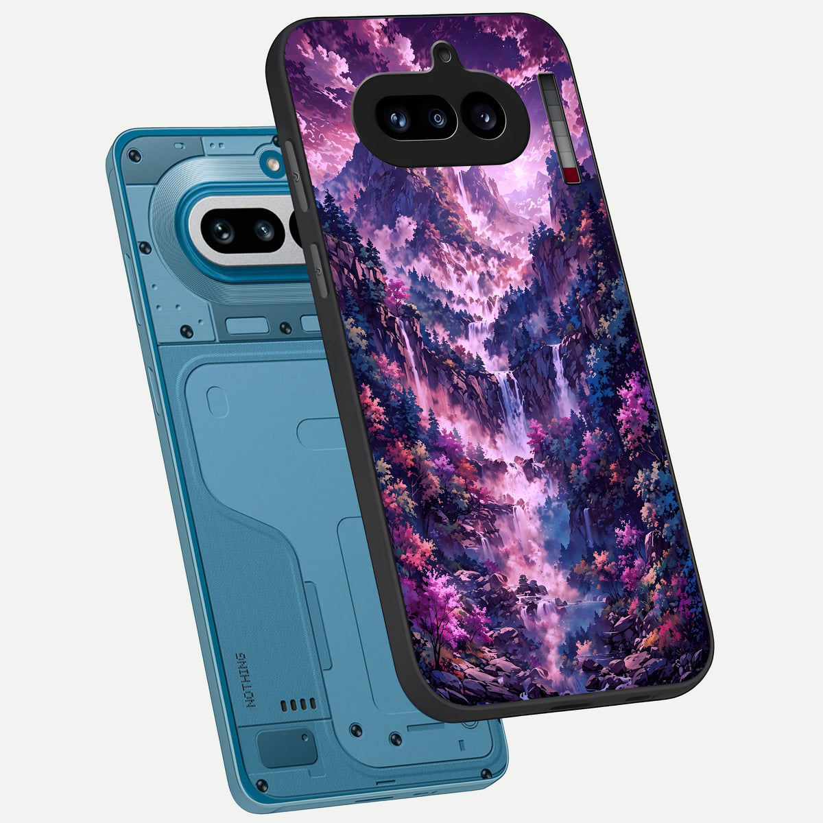  Mystic Cascade Peaks phone case For Nothing Phone 4A showing premium glass back cover with detailed artwork