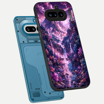  Mystic Cascade Peaks phone case For Nothing Phone 4A showing premium glass back cover with detailed artwork