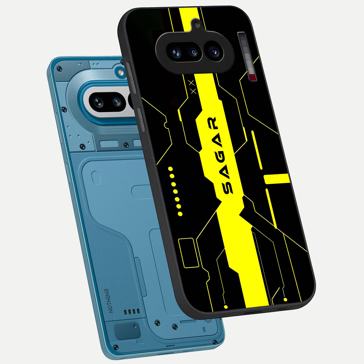  Neon CYBERPUNK Custom Name phone case For Nothing Phone 4A showing premium glass back cover with detailed artwork