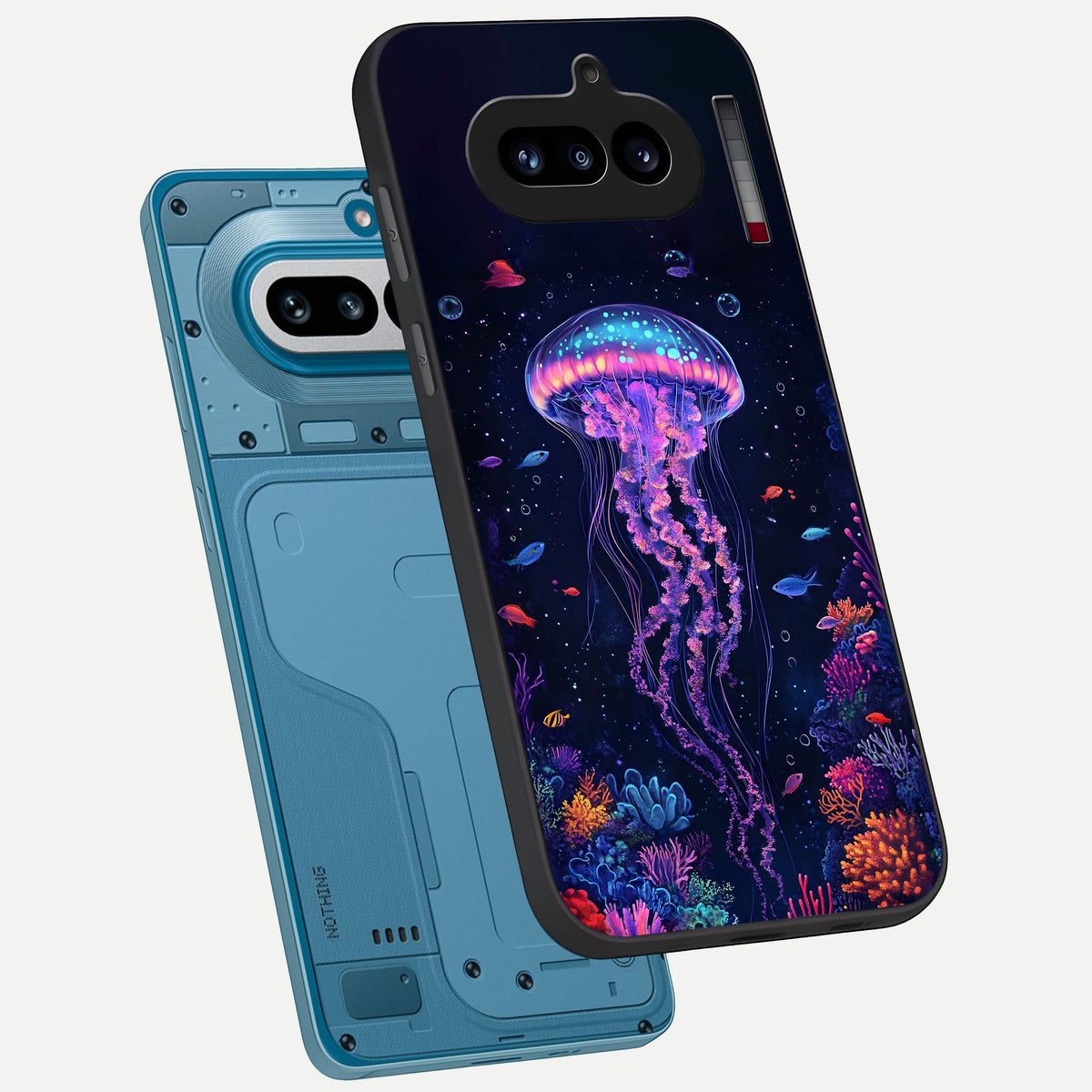  Neon Jellyfish phone case For Nothing Phone 4A showing premium glass back cover with detailed artwork