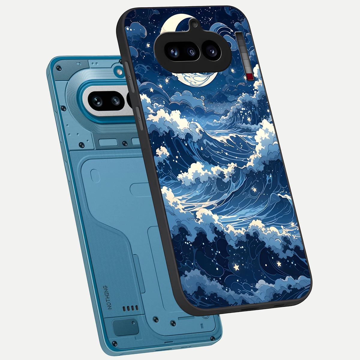  Ocean Moon Waves phone case For Nothing Phone 4A showing premium glass back cover with detailed artwork