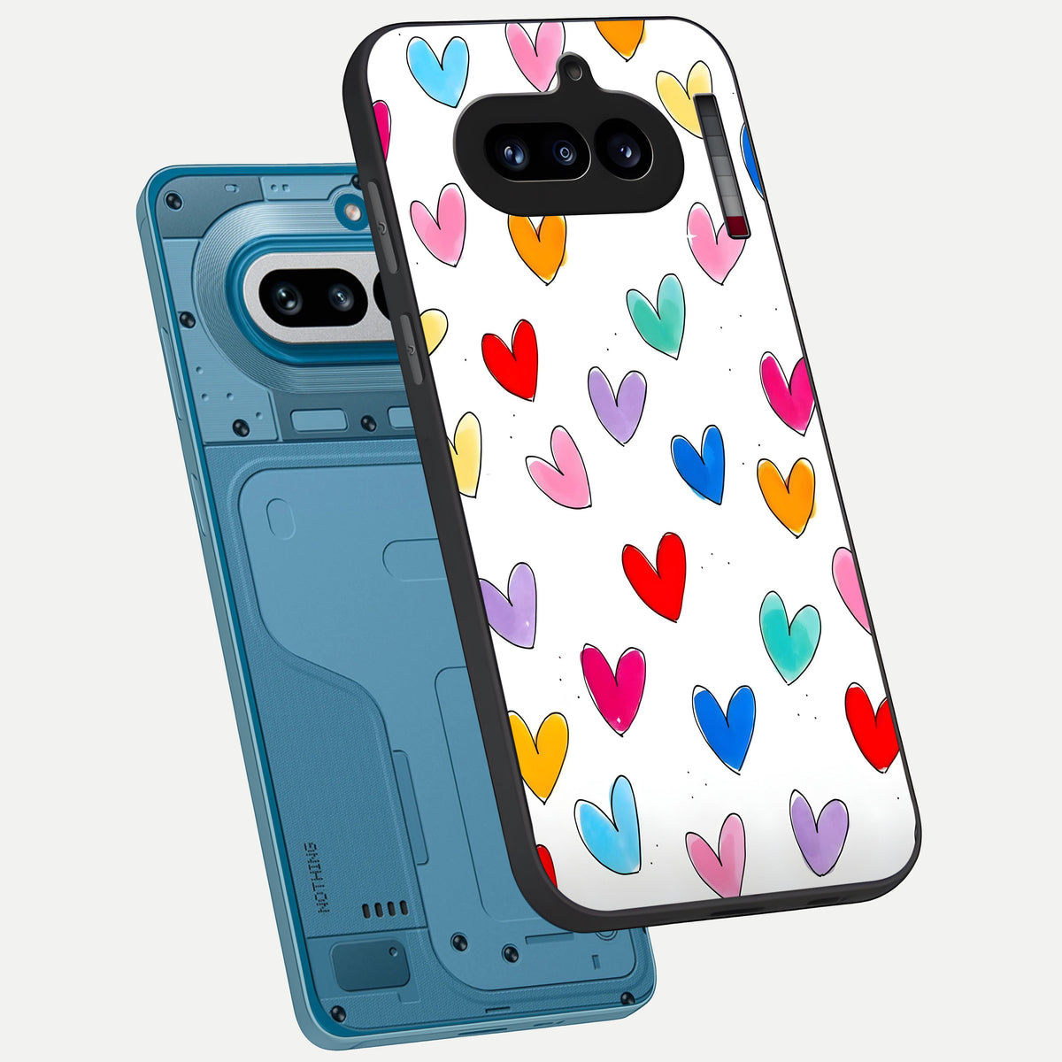  Playful Love Doodles phone case For Nothing Phone 4A showing premium glass back cover with detailed artwork