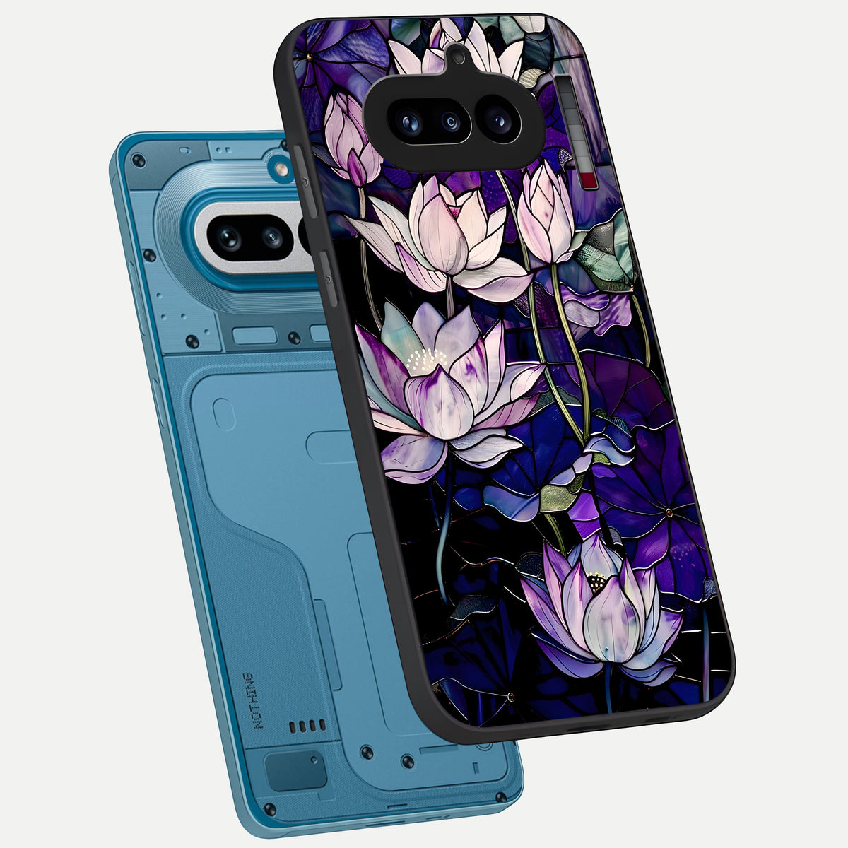  Purple Lotus Pattern phone case For Nothing Phone 4A showing premium glass back cover with detailed artwork