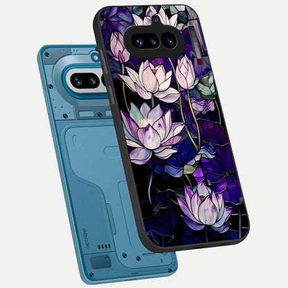  Purple Lotus Pattern phone case For Nothing Phone 4A showing premium glass back cover with detailed artwork