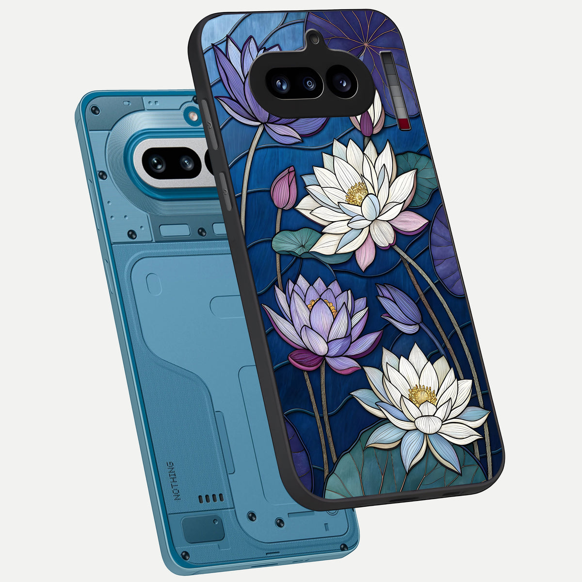  Purple Lotus Stained phone case For Nothing Phone 4A showing premium glass back cover with detailed artwork