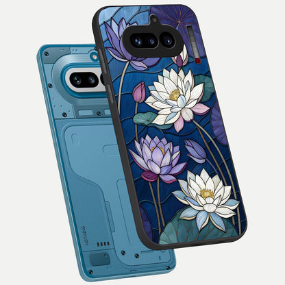  Purple Lotus Stained phone case For Nothing Phone 4A showing premium glass back cover with detailed artwork