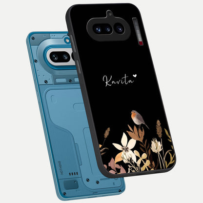  Quiet Garden Tune Custom Name phone case For Nothing Phone 4A showing premium glass back cover with detailed artwork