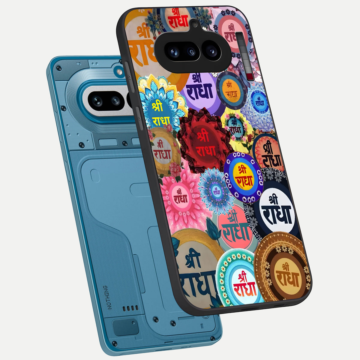  Radha Divine Bloom phone case For Nothing Phone 4A showing premium glass back cover with detailed artwork