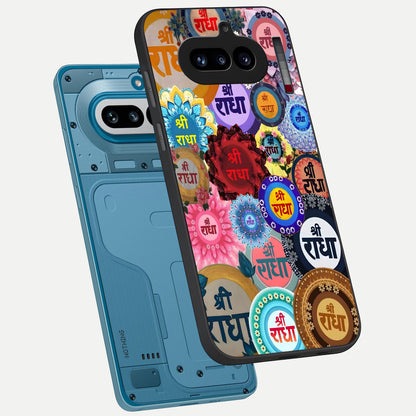  Radha Divine Bloom phone case For Nothing Phone 4A showing premium glass back cover with detailed artwork