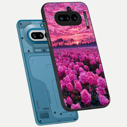  Rose Sunset Valley phone case For Nothing Phone 4A showing premium glass back cover with detailed artwork