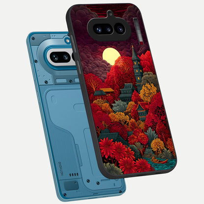  Scarlet Autumn Temple phone case For Nothing Phone 4A showing premium glass back cover with detailed artwork