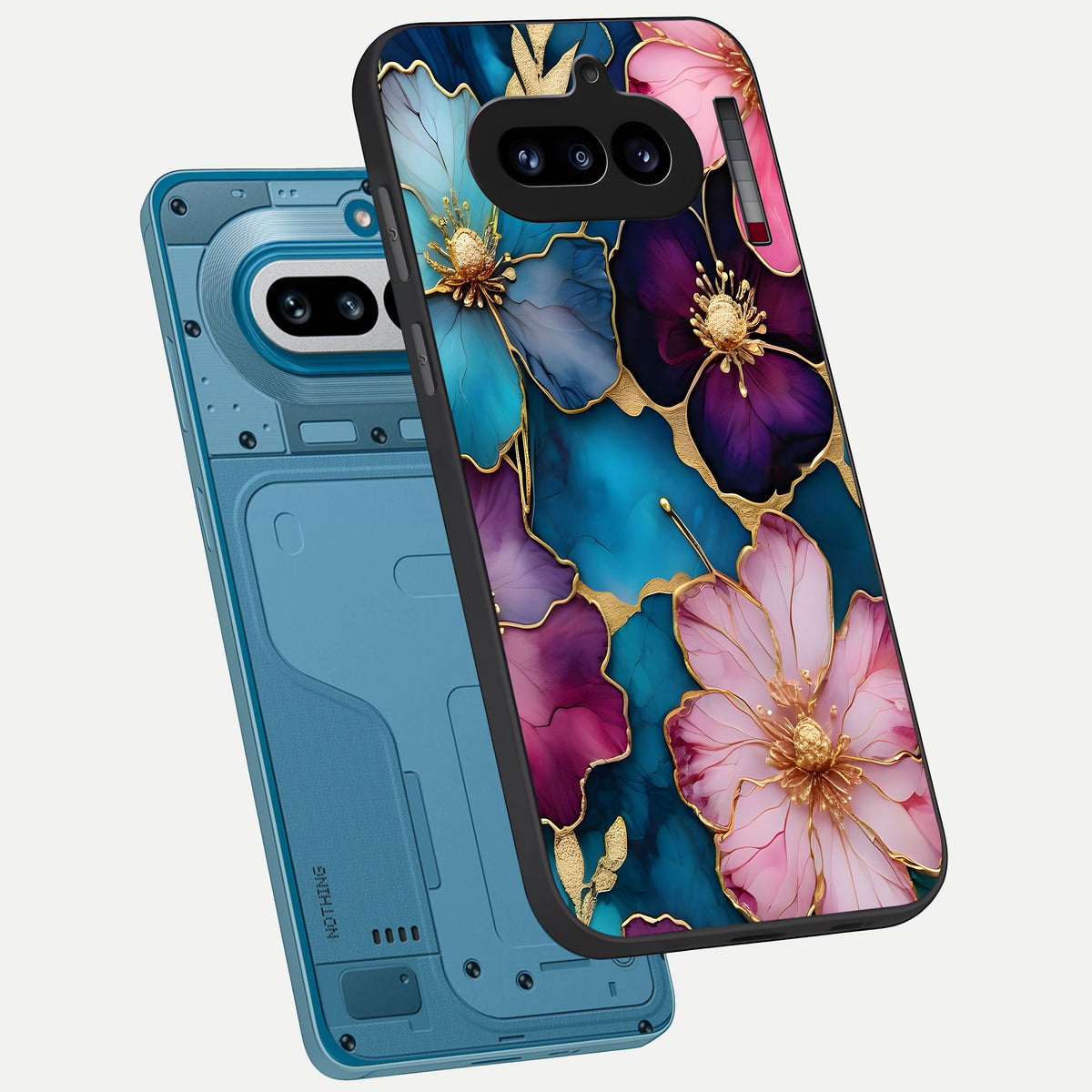  Sparkle Floral phone case For Nothing Phone 4A showing premium glass back cover with detailed artwork