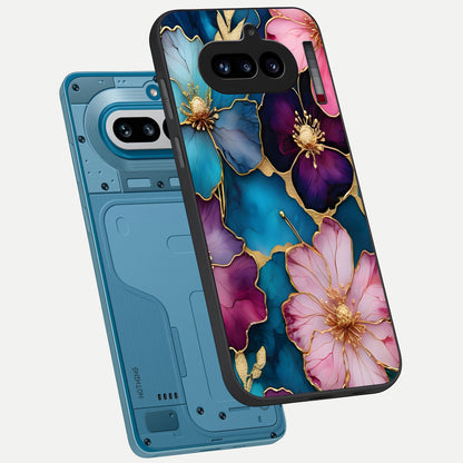  Sparkle Floral phone case For Nothing Phone 4A showing premium glass back cover with detailed artwork