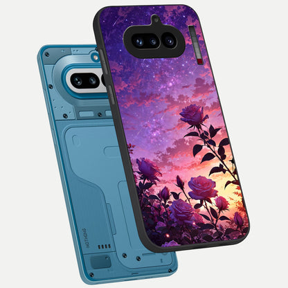  Starlit Rose Twilight phone case For Nothing Phone 4A showing premium glass back cover with detailed artwork