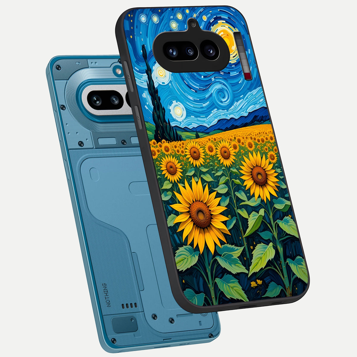  Starry Sunflower Dreams phone case For Nothing Phone 4A showing premium glass back cover with detailed artwork
