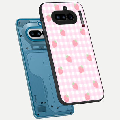  Strawberry Picnic Love phone case For Nothing Phone 4A showing premium glass back cover with detailed artwork