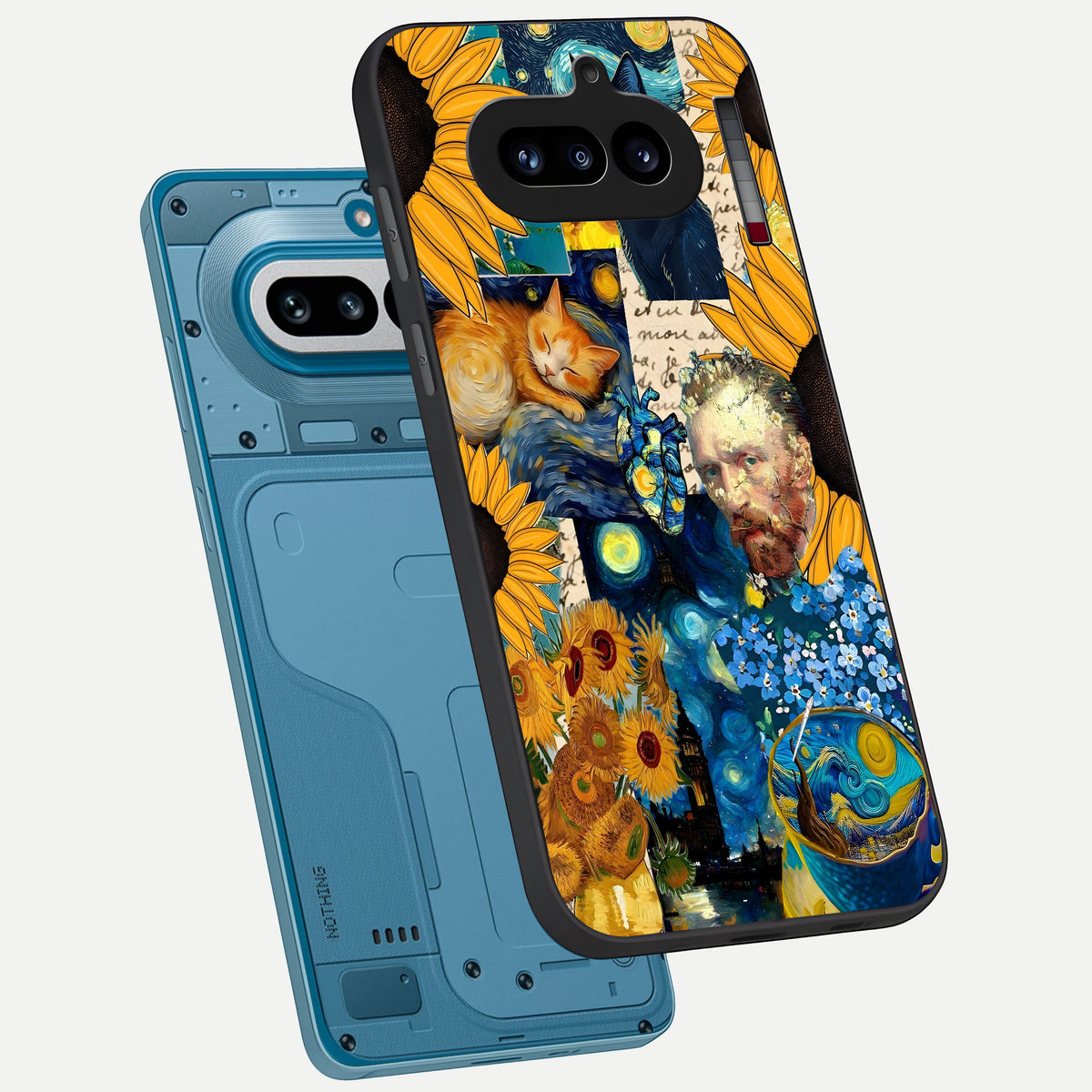  Sunflower Chic Mood Custom Name phone case For Nothing Phone 4A showing premium glass back cover with detailed artwork