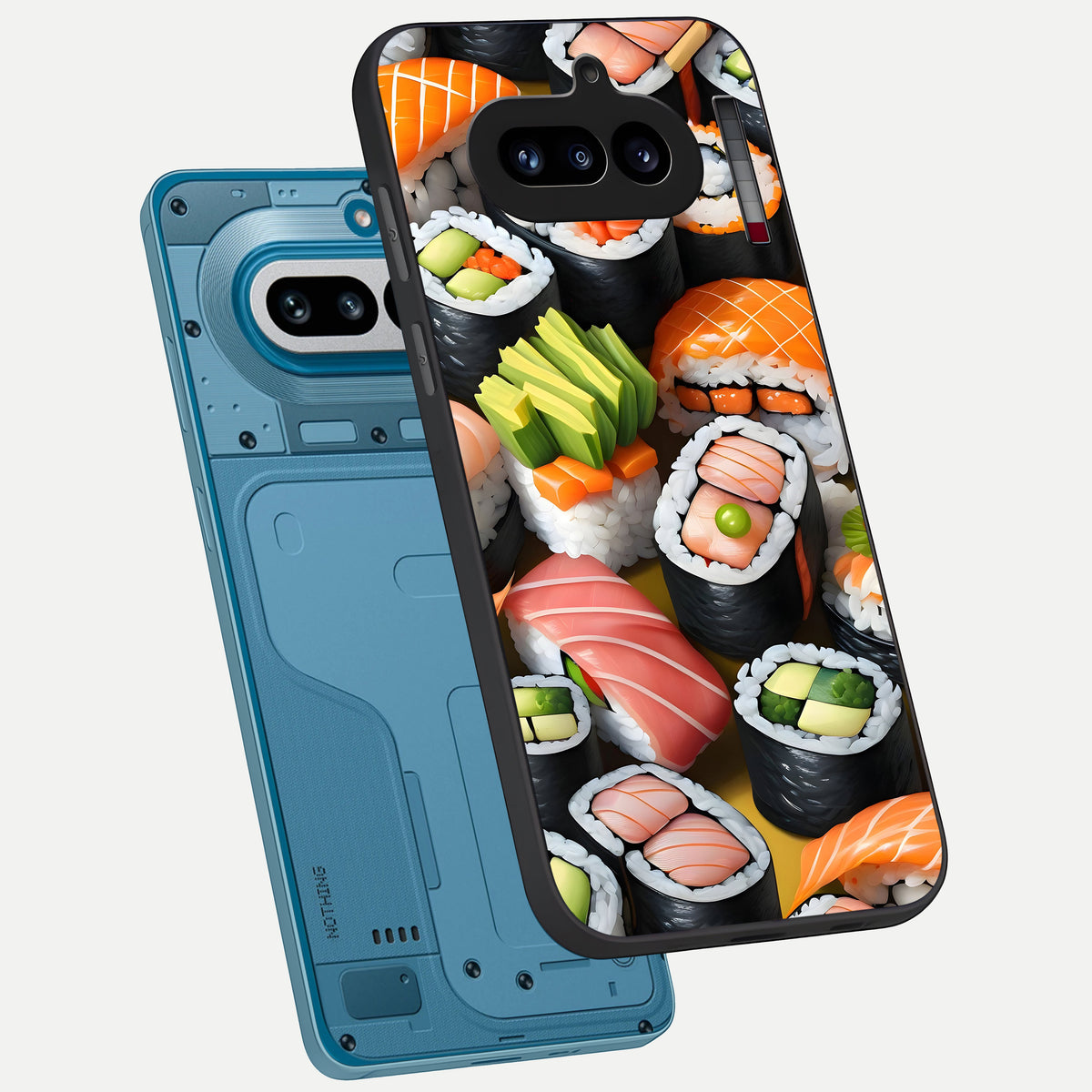  Sushi Food Pattern phone case For Nothing Phone 4A showing premium glass back cover with detailed artwork