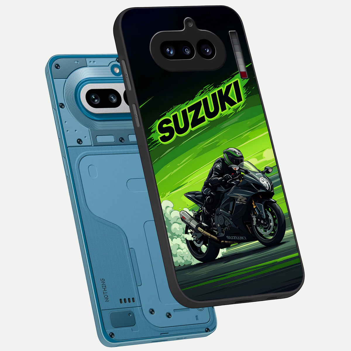  Suzuki Speed Beast phone case For Nothing Phone 4A showing premium glass back cover with detailed artwork
