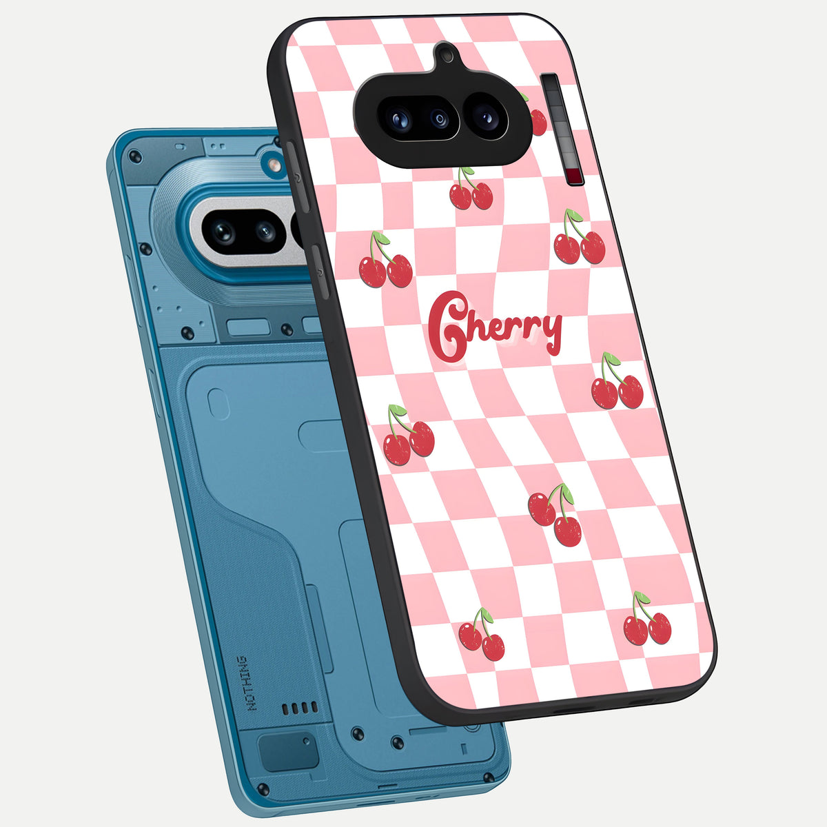  Sweet Cherry Vibes phone case For Nothing Phone 4A showing premium glass back cover with detailed artwork