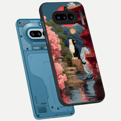  Temple Cat Scenery phone case For Nothing Phone 4A showing premium glass back cover with detailed artwork