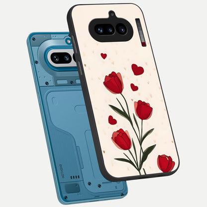  Tulip With Heart phone case For Nothing Phone 4A showing premium glass back cover with detailed artwork