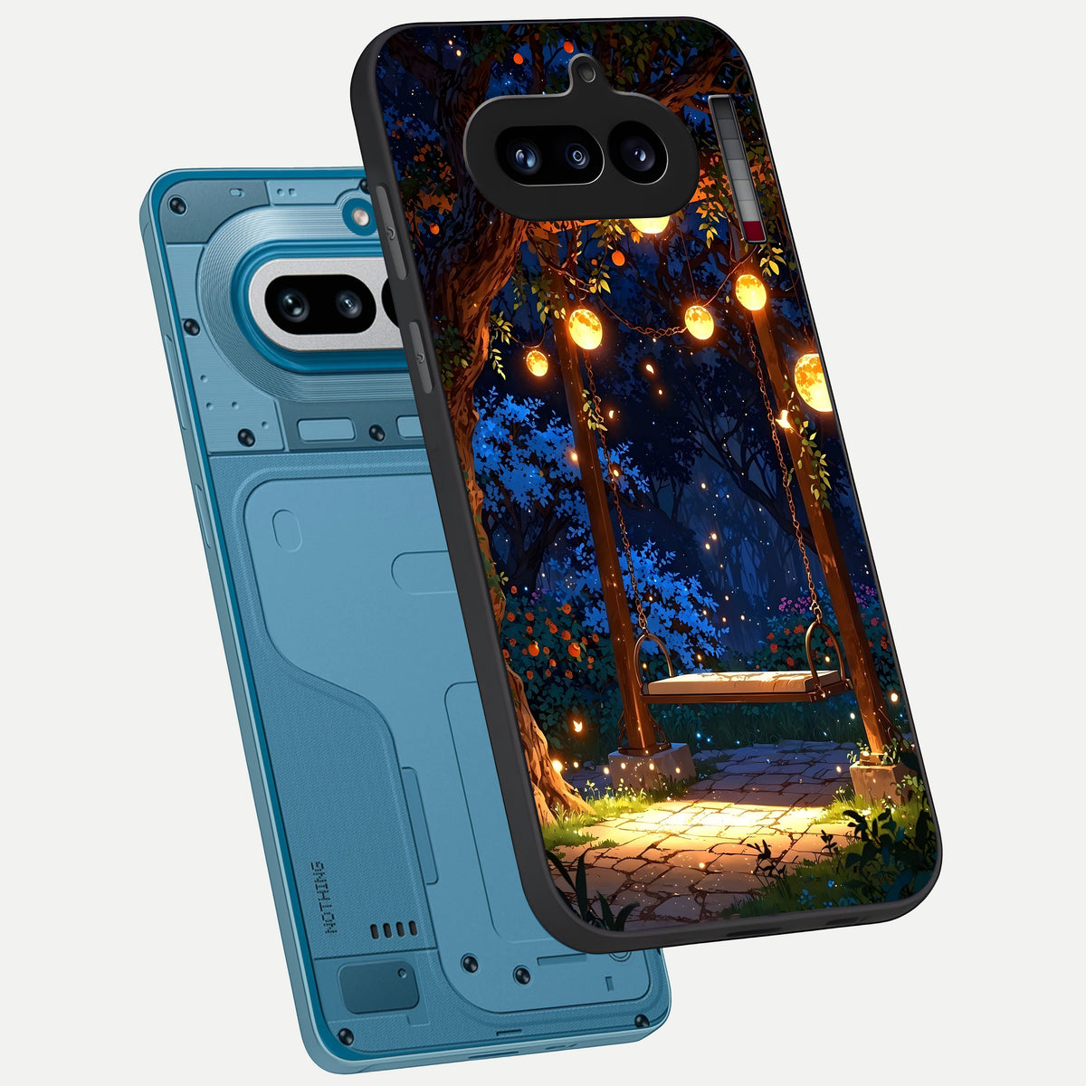  Twilight Garden Swing phone case For Nothing Phone 4A showing premium glass back cover with detailed artwork