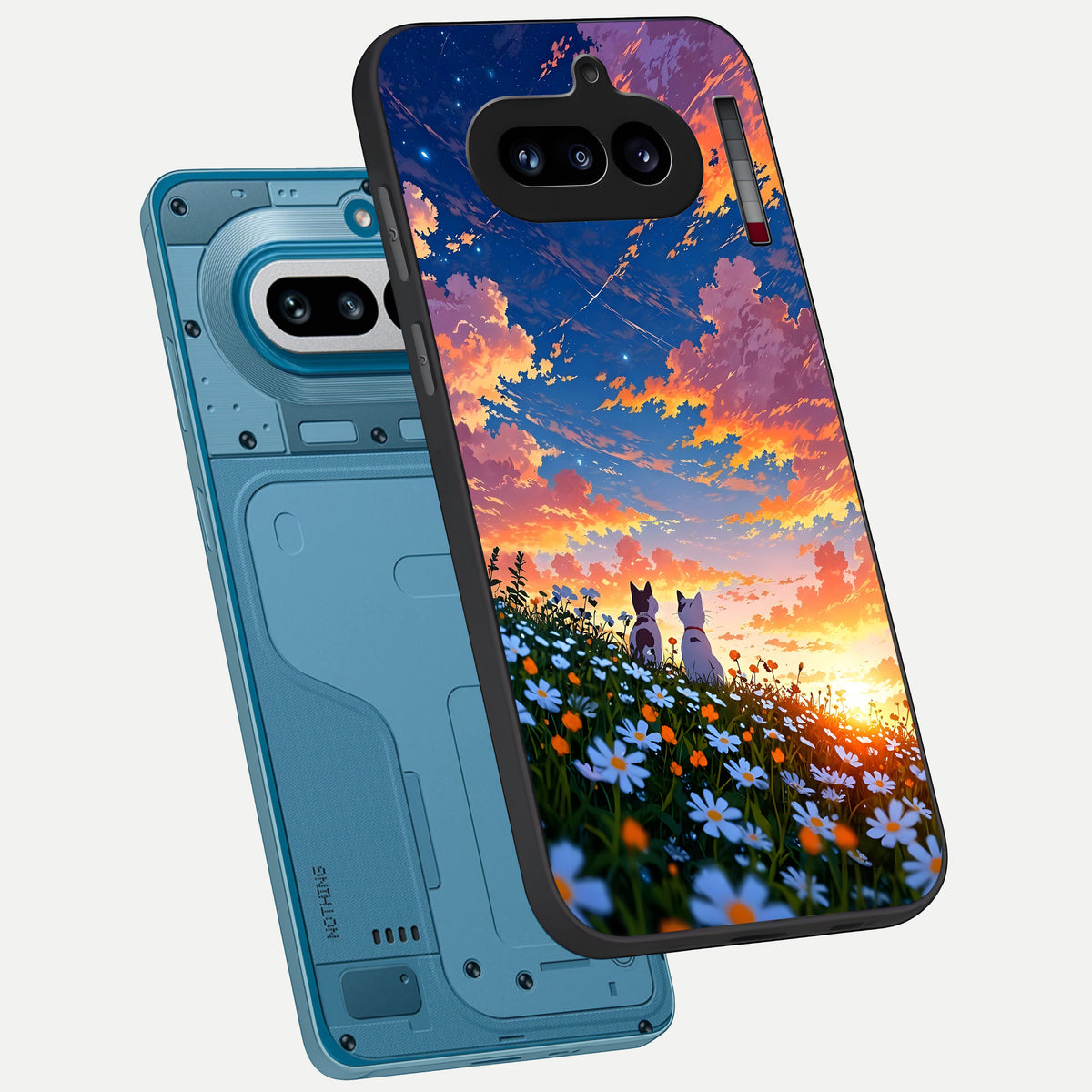  Two Cats Friends phone case For Nothing Phone 4A showing premium glass back cover with detailed artwork