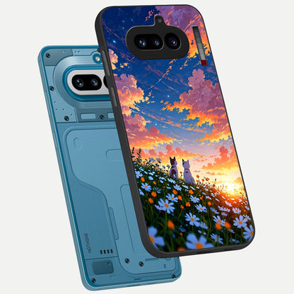  Two Cats Friends phone case For Nothing Phone 4A showing premium glass back cover with detailed artwork