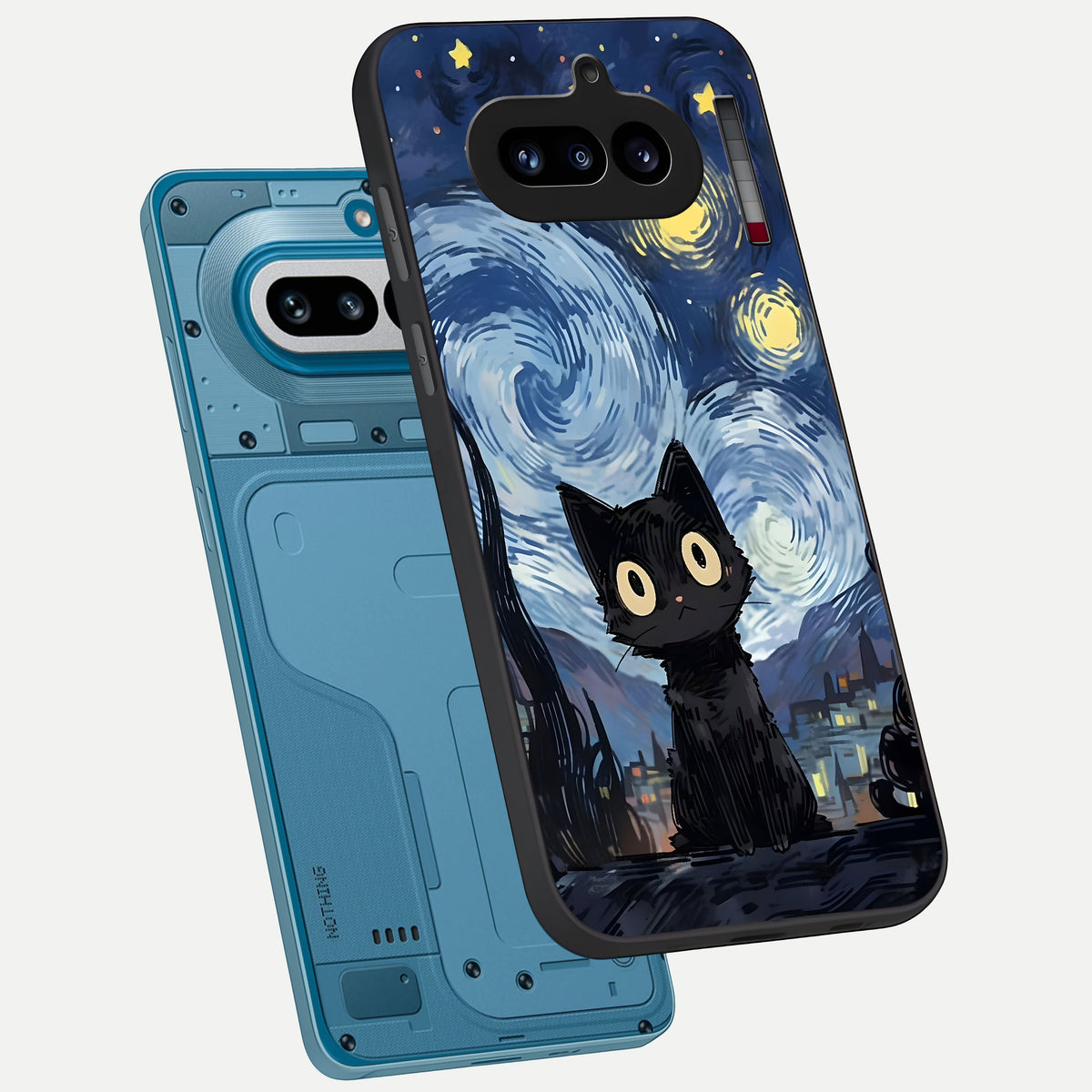  Van Gogh Cat phone case For Nothing Phone 4A showing premium glass back cover with detailed artwork