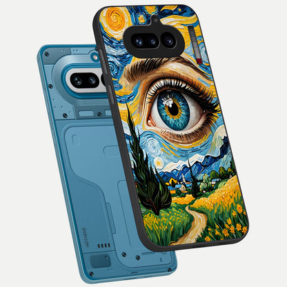  Van Gogh Eye phone case For Nothing Phone 4A showing premium glass back cover with detailed artwork