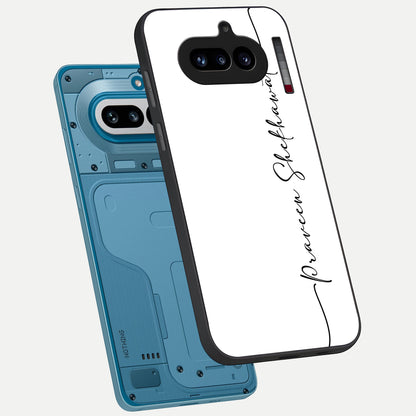  White Tune Custom Name phone case For Nothing Phone 4A showing premium custom name glass back cover