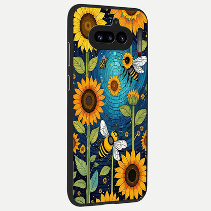  Bees And Sunflowers back cover For Nothing Phone 4A slim fit glass case with vibrant aesthetic design