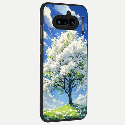  Blossom Sky Serenity back cover For Nothing Phone 4A slim fit glass case with vibrant aesthetic design