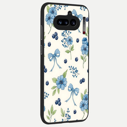  Blue Flower And Bow back cover For Nothing Phone 4A slim fit glass case with vibrant aesthetic design
